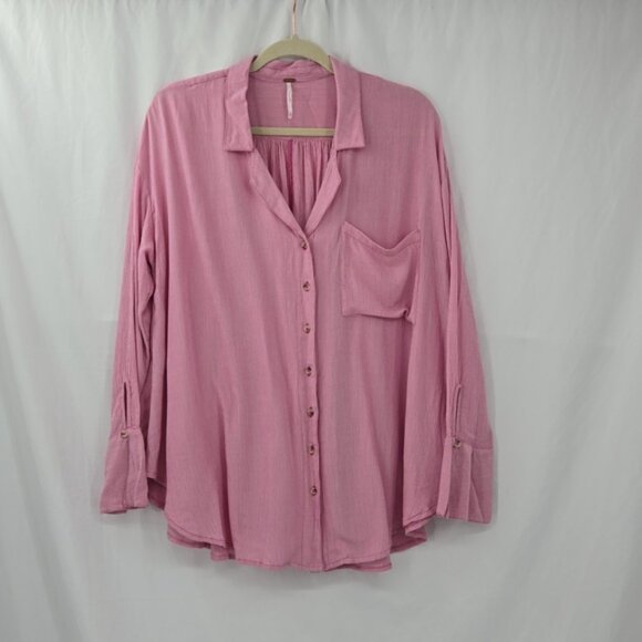 Free People Womens Magic Breeze Oversized Button Front Shirt Pink Size XS - Picture 5 of 15